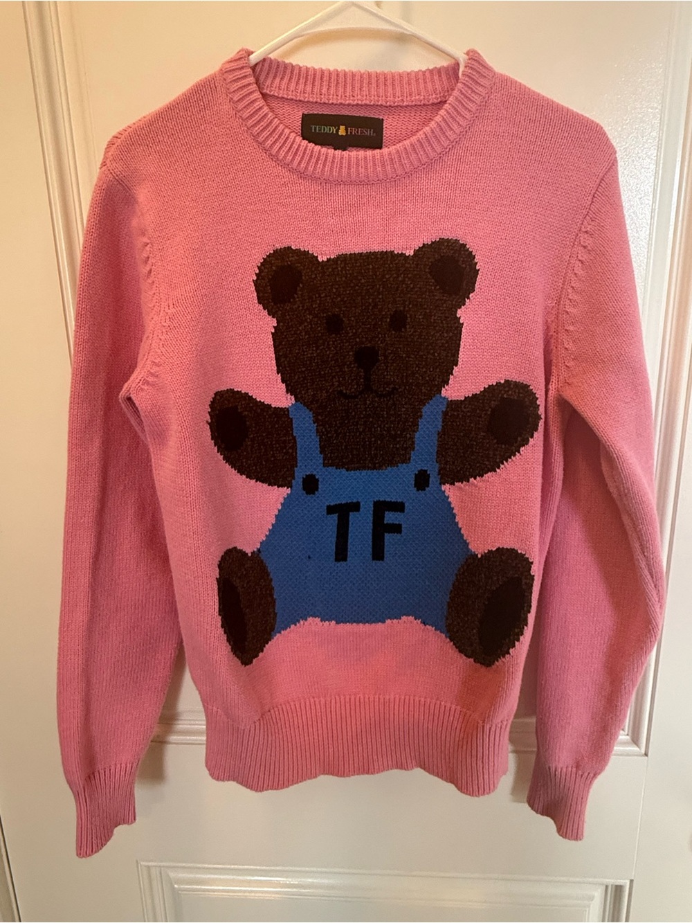 Teddy Fresh Pink Teddy Bear Graphic Cotton Blend Sweater XS Y2K